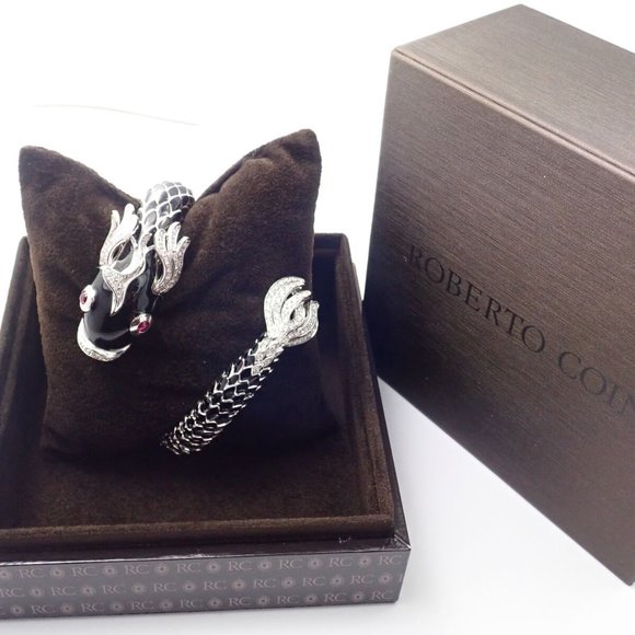 Authentic! Roberto Coin Nemo 18k White Gold Diamond Ruby Enamel Cuff Bracelet - Picture 10 of 12